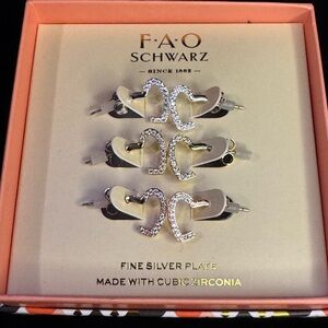 FAO SCHWARTZ‎ Box Set Of 3 pairs of Heart Open Hoop Earrings in Gold Rose Silver